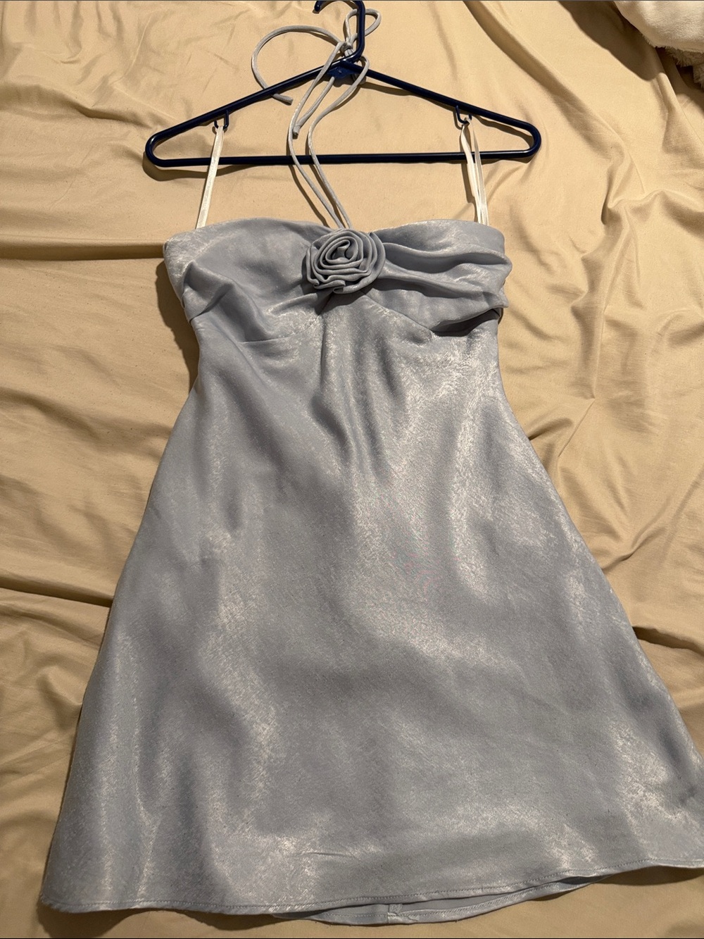 Silver Mini Dress with Rose Accent